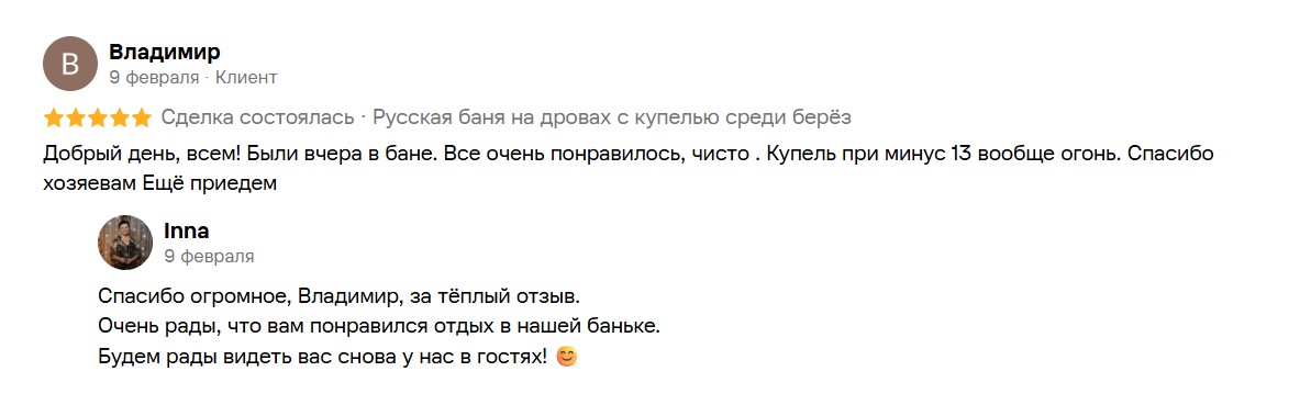 Отзыв Владимира о бане и зимней купели «Берёзового рая»